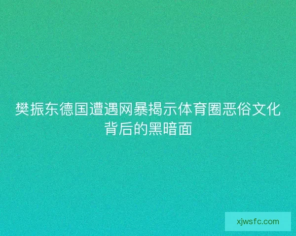 樊振东德国遭遇网暴揭示体育圈恶俗文化背后的黑暗面
