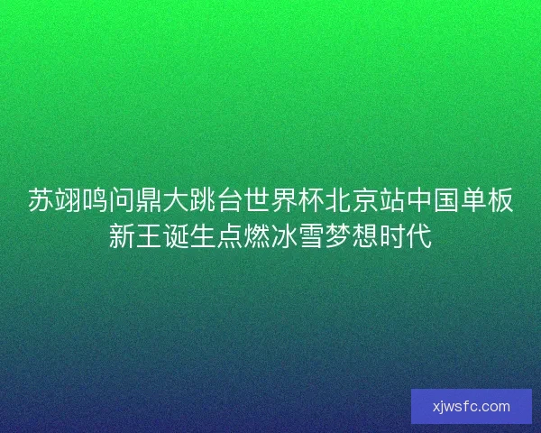 苏翊鸣问鼎大跳台世界杯北京站中国单板新王诞生点燃冰雪梦想时代